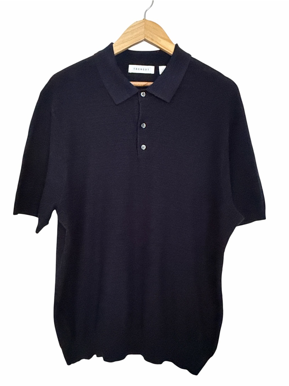 Trenery Cotton Linen Knit Polo Sweater Navy Blue Mens Large